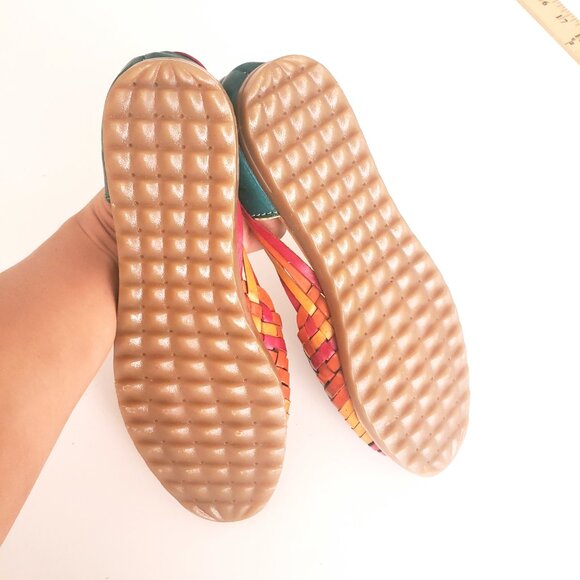 Linea Diamante Huaraches Green Colorful Leather Unisex Sandals Made in Mexico - Picture 7 of 13